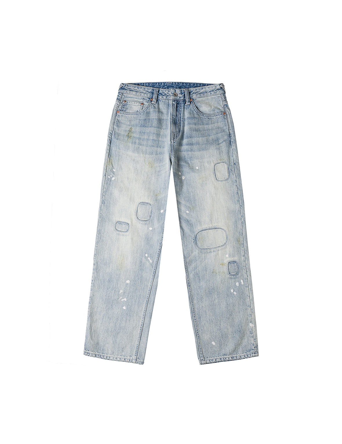 Washed Patchwork and Seagull Print Loose Fit Denim Jeans